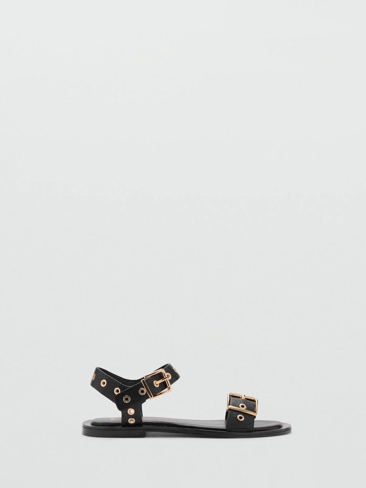 Mango Black Claudio Leather Sandals - Image 1 of 3