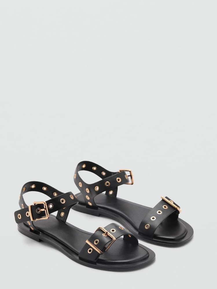 Mango Black Claudio Leather Sandals - Image 3 of 3