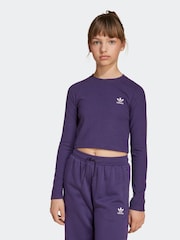 adidas Purple Rib Crop Long Sleeve Kids Top - Image 1 of 6