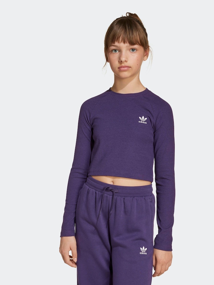 adidas Purple Rib Crop Long Sleeve Kids Top - Image 1 of 6