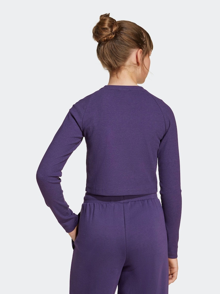 adidas Purple Rib Crop Long Sleeve Kids Top - Image 2 of 6