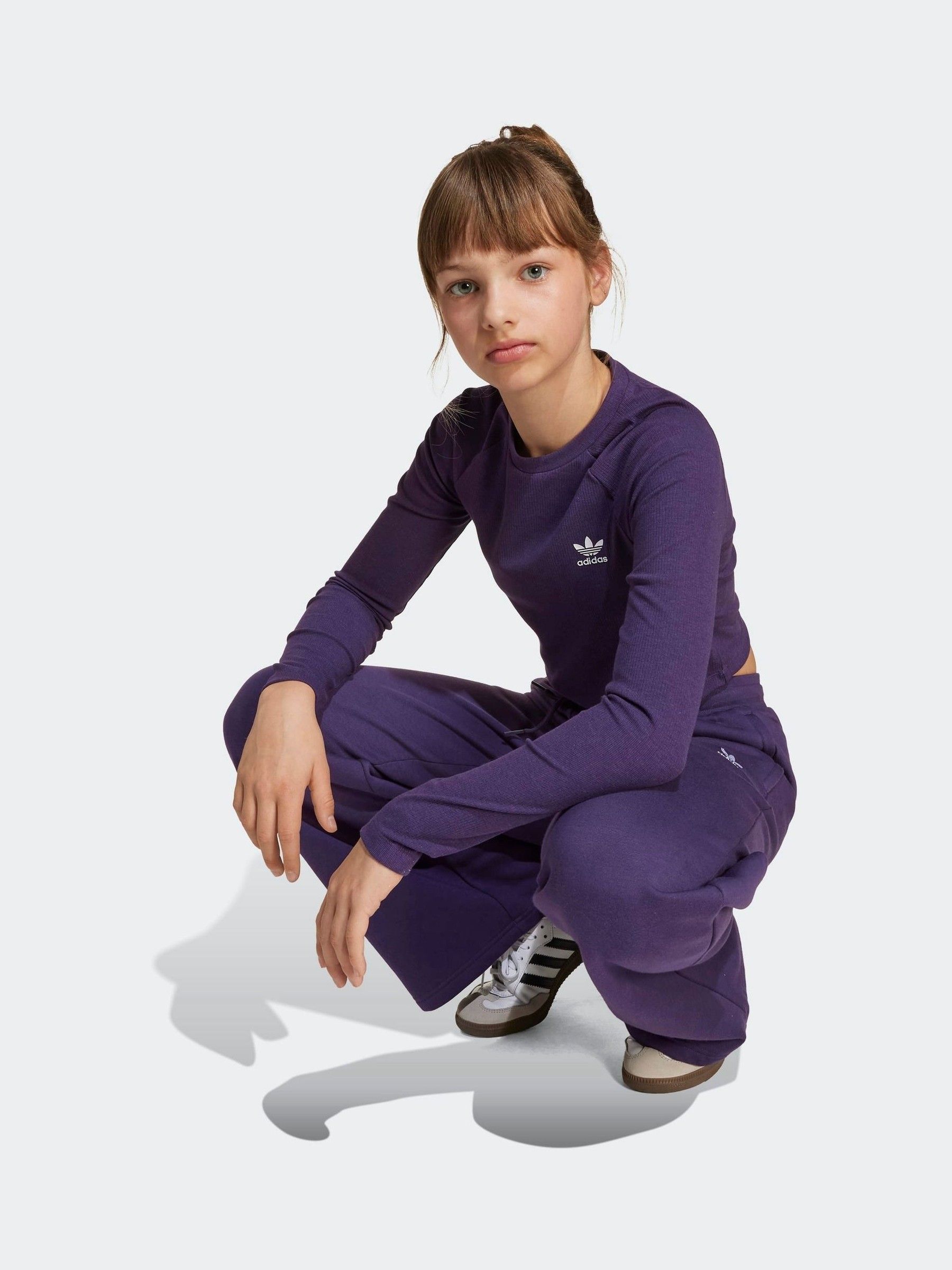Next：日本 パープル - adidas リブ クロップド 長袖 キッズ トップス