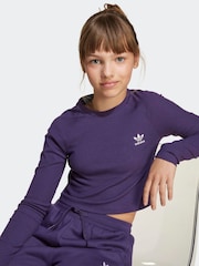 adidas Purple Rib Crop Long Sleeve Kids Top - Image 5 of 6
