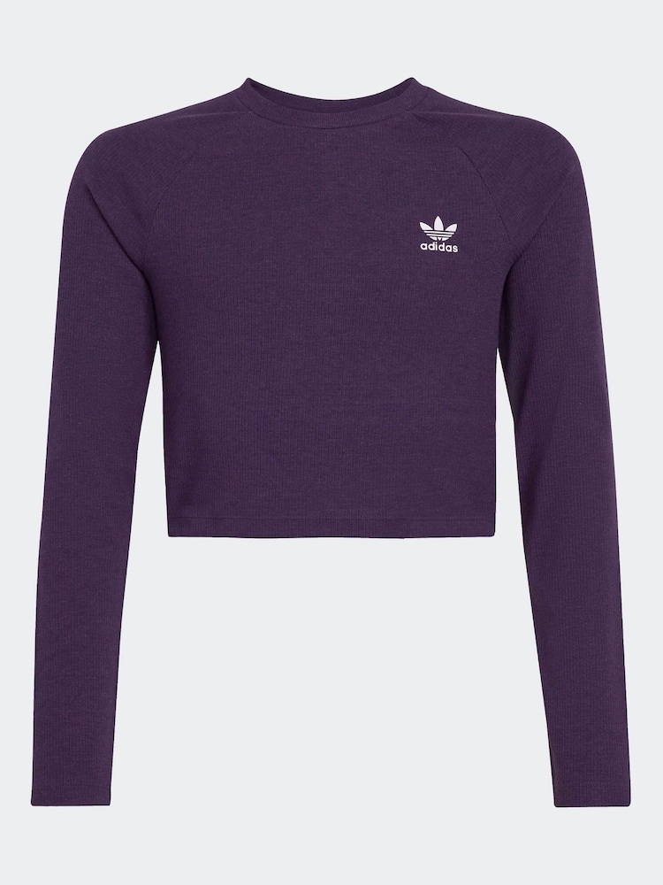 adidas Purple Rib Crop Long Sleeve Kids Top - Image 6 of 6
