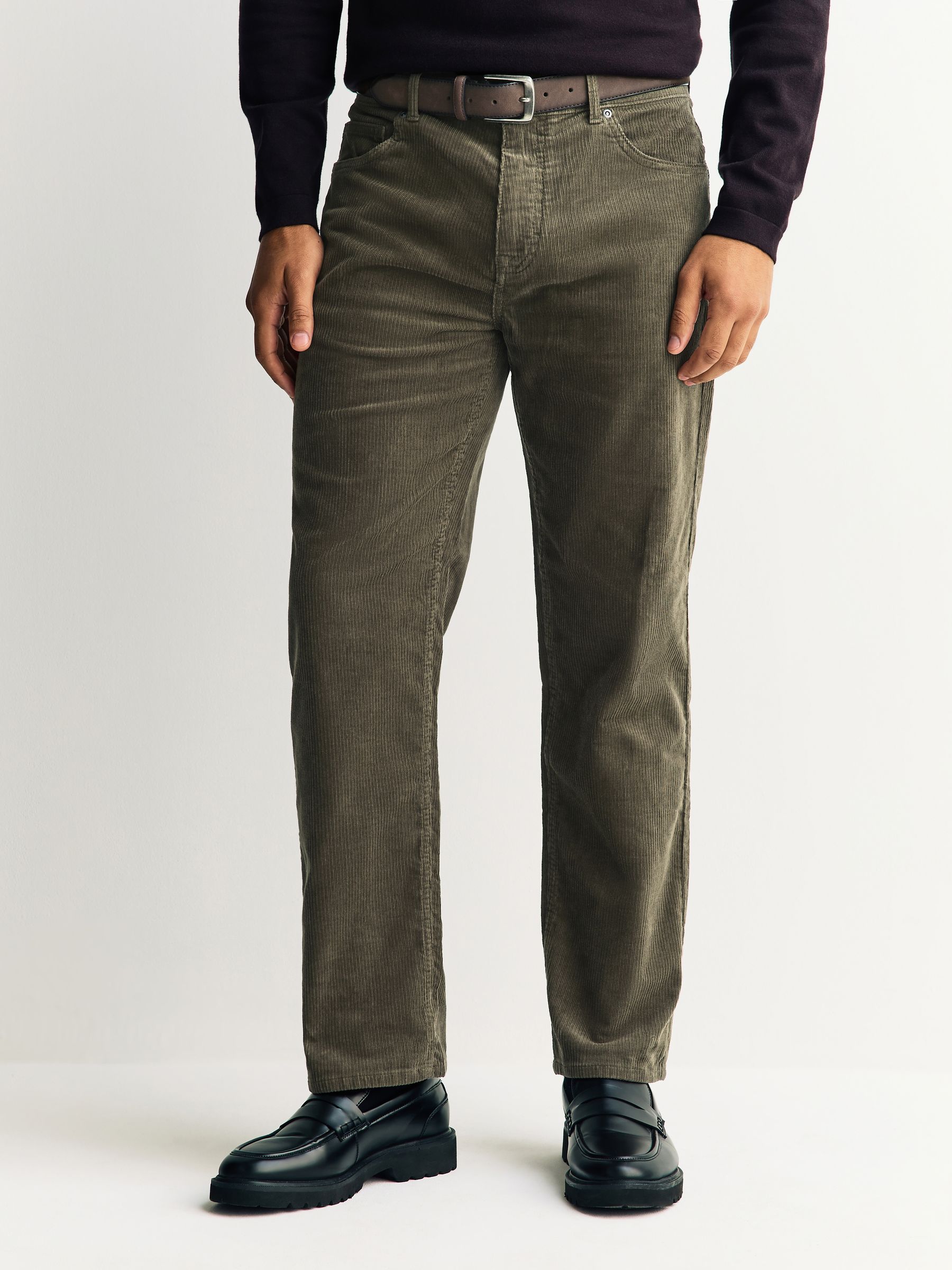Buy Stone Straight Fit Belted Corduroy Trousers from the Next UK