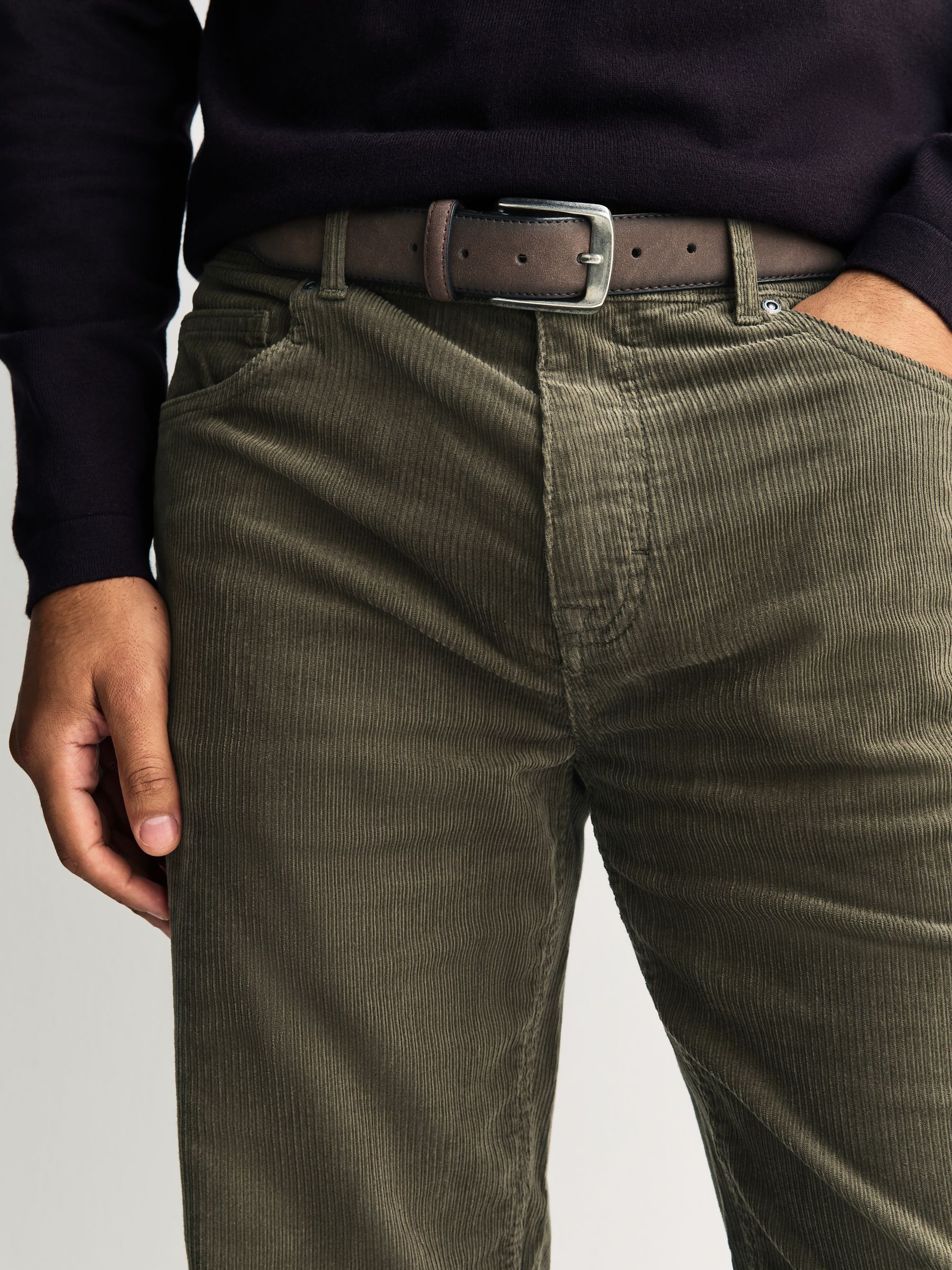 Buy Stone Straight Fit Belted Corduroy Trousers from the Next UK