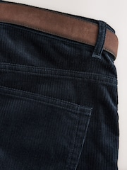 Navy Straight Fit Belted Corduroy Trousers - Image 10 of 11