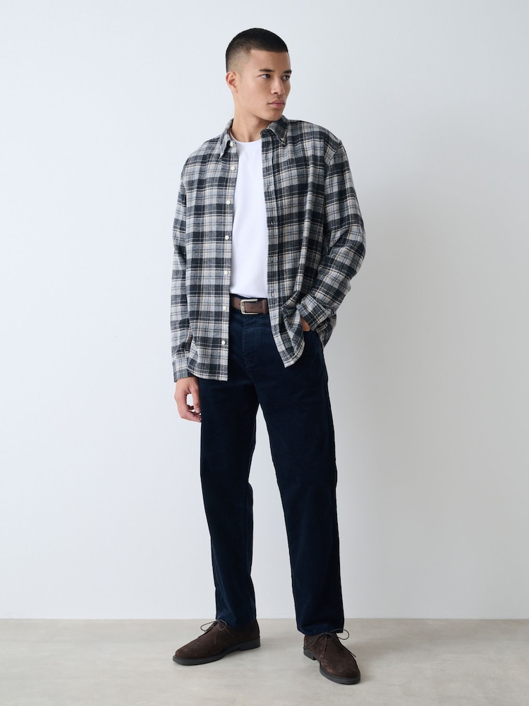 Navy Straight Fit Belted Corduroy Trousers - Image 2 of 11