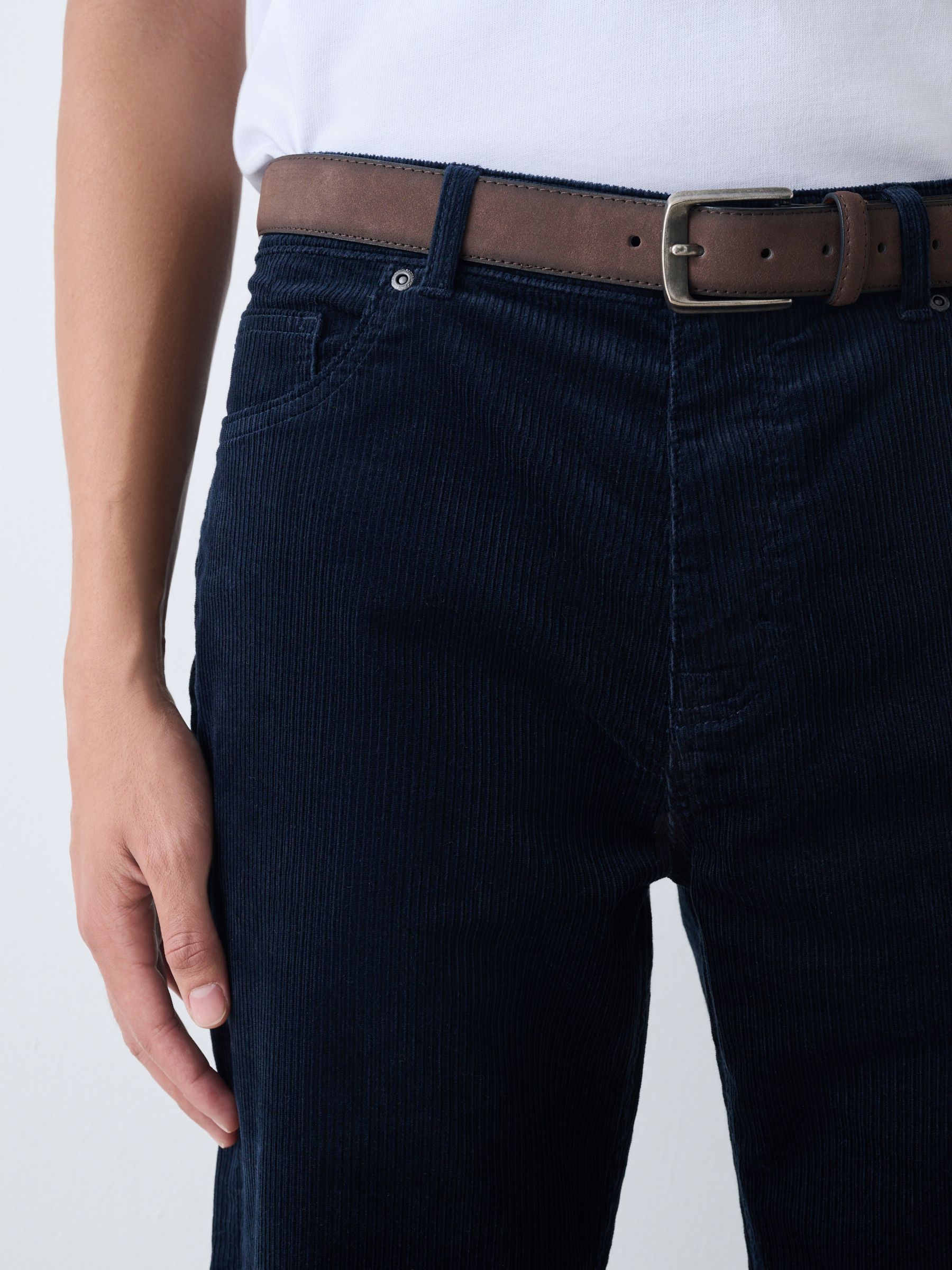 Buy Navy Straight Fit Belted Corduroy Trousers from Next USA