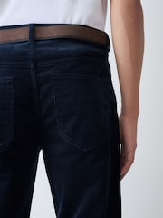 Navy Straight Fit Belted Corduroy Trousers - Image 6 of 11