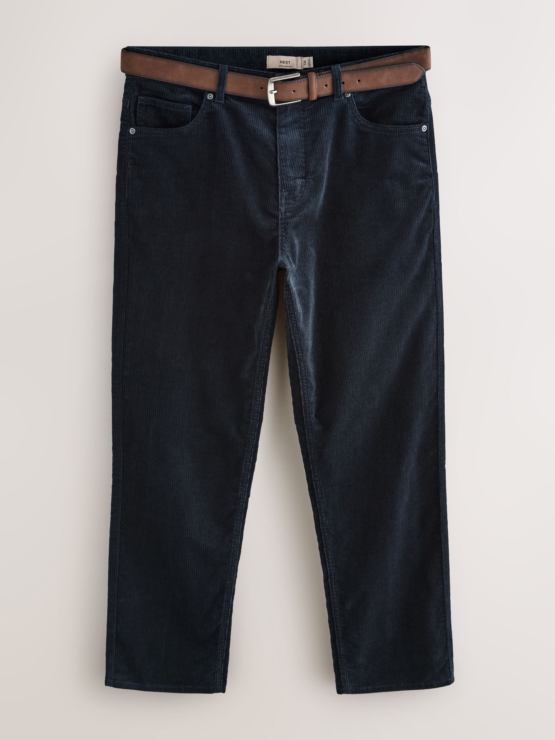 Buy Navy Straight Fit Belted Corduroy Trousers from the Next UK