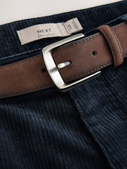 Navy Straight Fit Belted Corduroy Trousers - Image 9 of 11