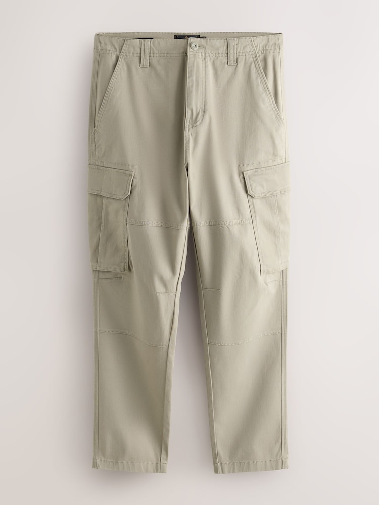 Stone Slim Fit Cotton Stretch Cargo Trousers - Image 1 of 6 Stone Slim Fit Cotton Stretch Cargo Trousers - Image 1 of 6