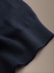 Navy Blue Regular Fit Signature 100% Merino Wool Zip Neck Jumper - Image 11 of 11