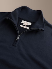 Navy Blue Regular Fit Signature 100% Merino Wool Zip Neck Jumper - Image 8 of 11