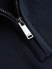 Navy Blue Regular Fit Signature 100% Merino Wool Zip Neck Jumper - Image 9 of 11
