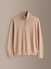 Neutral Regular Fit Signature 100% Merino Wool Zip Neck Jumper - Image 7 of 9
