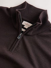 Brown Regular Fit Signature 100% Merino Wool Zip Neck Jumper - Image 8 of 8