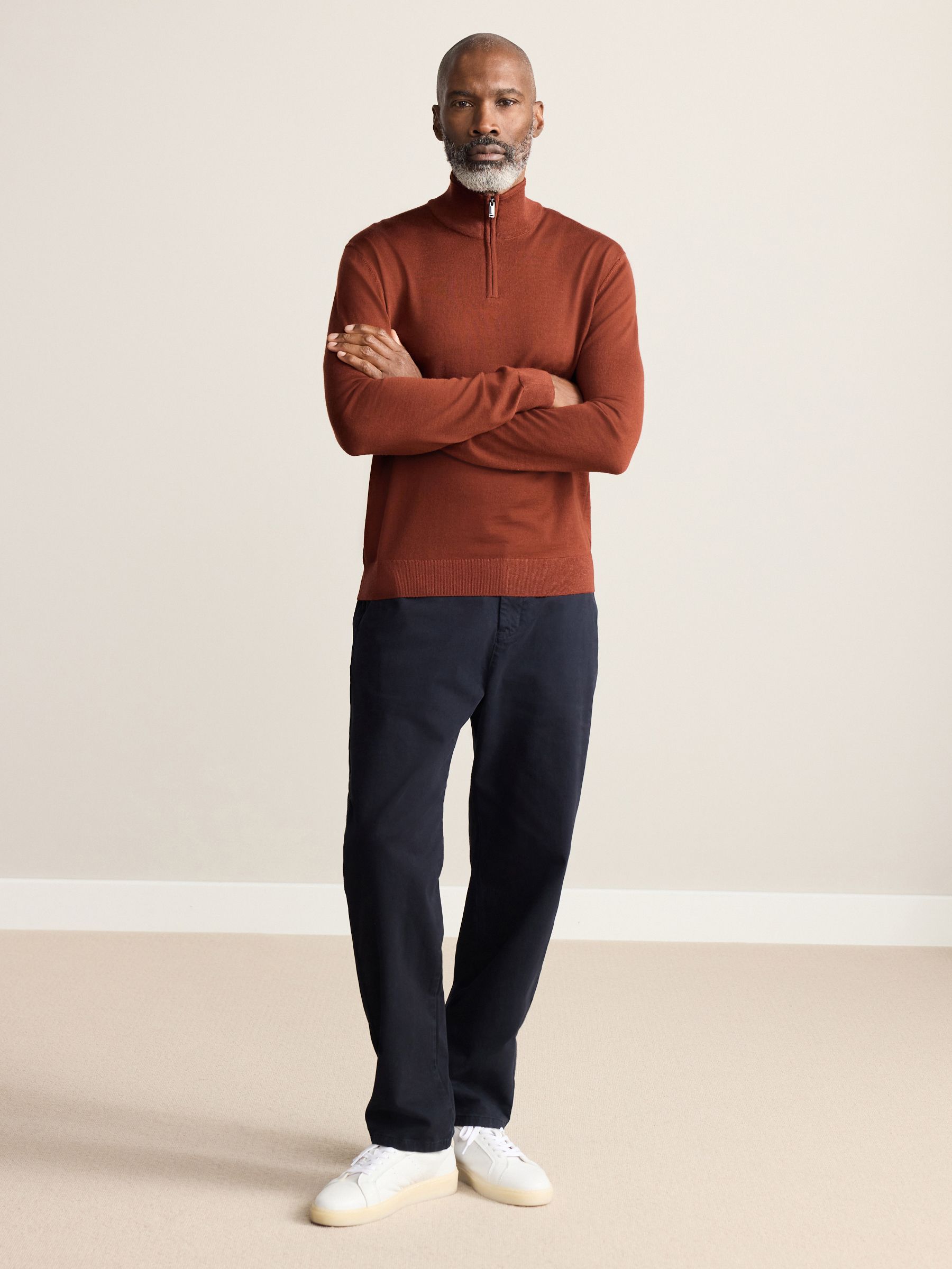 Buy Burnt Orange Regular Fit Signature 100% Merino Wool Zip Neck