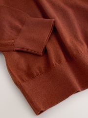 Burnt Orange Regular Fit Signature 100% Merino Wool Zip Neck Jumper - Image 9 of 9