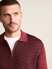 Rust Red Chevron - Regular Fit Signature 100% Merino Wool Quarter Zip Long Sleeve Polo Shirt - Imagen 5 de 8