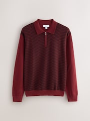 Rust Red Chevron - Regular Fit Signature 100% Merino Wool Quarter Zip Long Sleeve Polo Shirt - Imagen 6 de 8