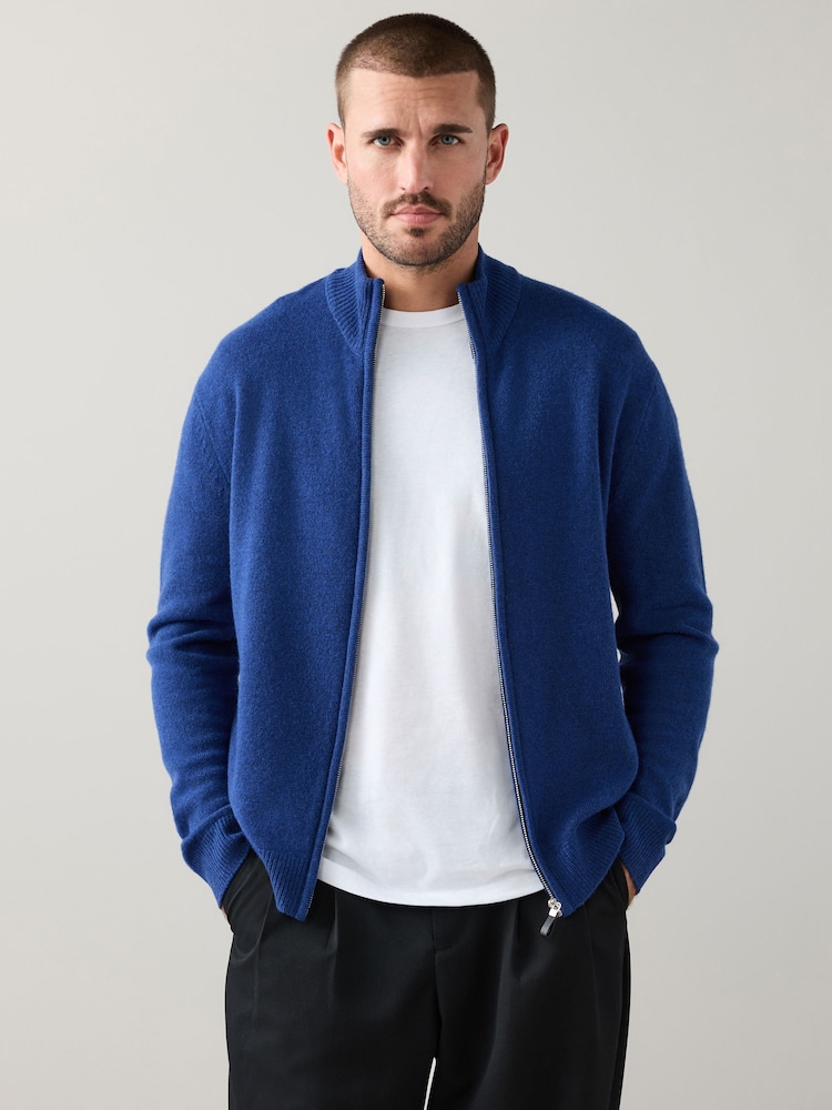 Cobalt Blue Regular Fit 100% Merino Wool Mid Weight Quarter Zip Neck Jumper - Image 1 of 6 Cobalt Blue Regular Fit 100% Merino Wool Mid Weight Quarter Zip Neck Jumper - Image 1 of 6