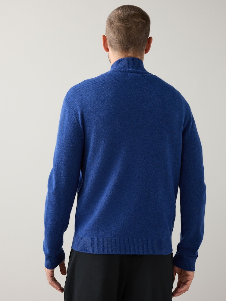 Cobalt Blue Regular Fit 100% Merino Wool Mid Weight Quarter Zip Neck Jumper - Image 2 of 6 Cobalt Blue Regular Fit 100% Merino Wool Mid Weight Quarter Zip Neck Jumper - Image 2 of 6