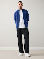 Cobalt Blue Regular Fit 100% Merino Wool Mid Weight Quarter Zip Neck Jumper - Image 3 of 6