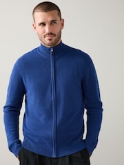 Cobalt Blue Regular Fit 100% Merino Wool Mid Weight Quarter Zip Neck Jumper - Image 4 of 6