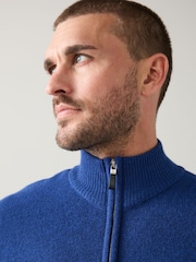 Cobalt Blue Regular Fit 100% Merino Wool Mid Weight Quarter Zip Neck Jumper - Image 5 of 6