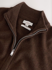 Chocolate marrom - Suéter de lã merino de corte regular, peso médio, com zíper frontal até o peito.100 - Imagem 2 de 5