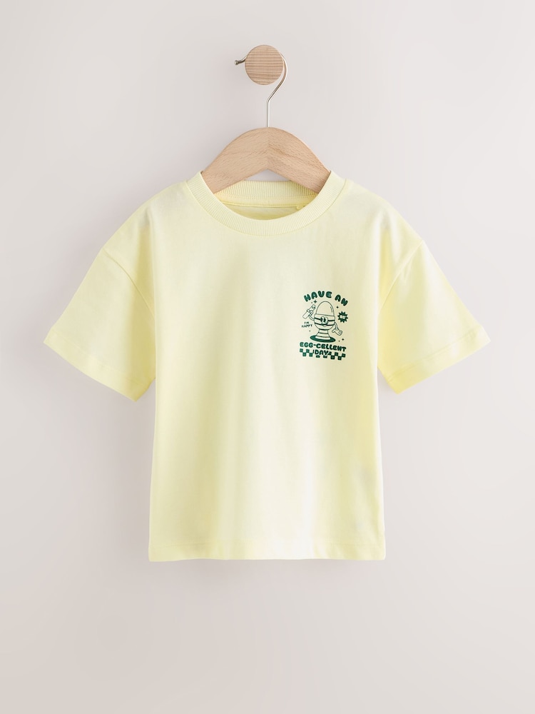 Yellow Egg-Cellent 100% Cotton Short Sleeve Back Print T-Shirt (3mths-7yrs) - Image 1 of 5