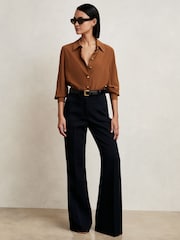 Reiss Tan Brown Gianna Silk Embossed-Button Shirt - Image 3 of 6