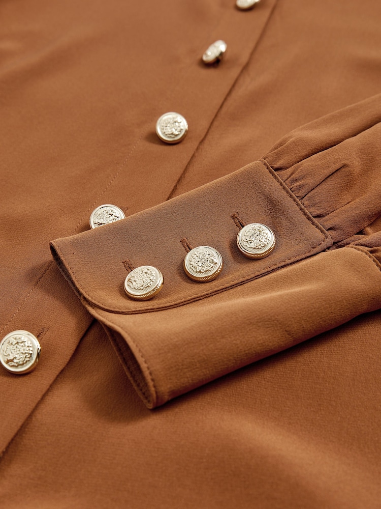 Reiss Tan Brown Gianna Silk Embossed-Button Shirt - Image 6 of 6