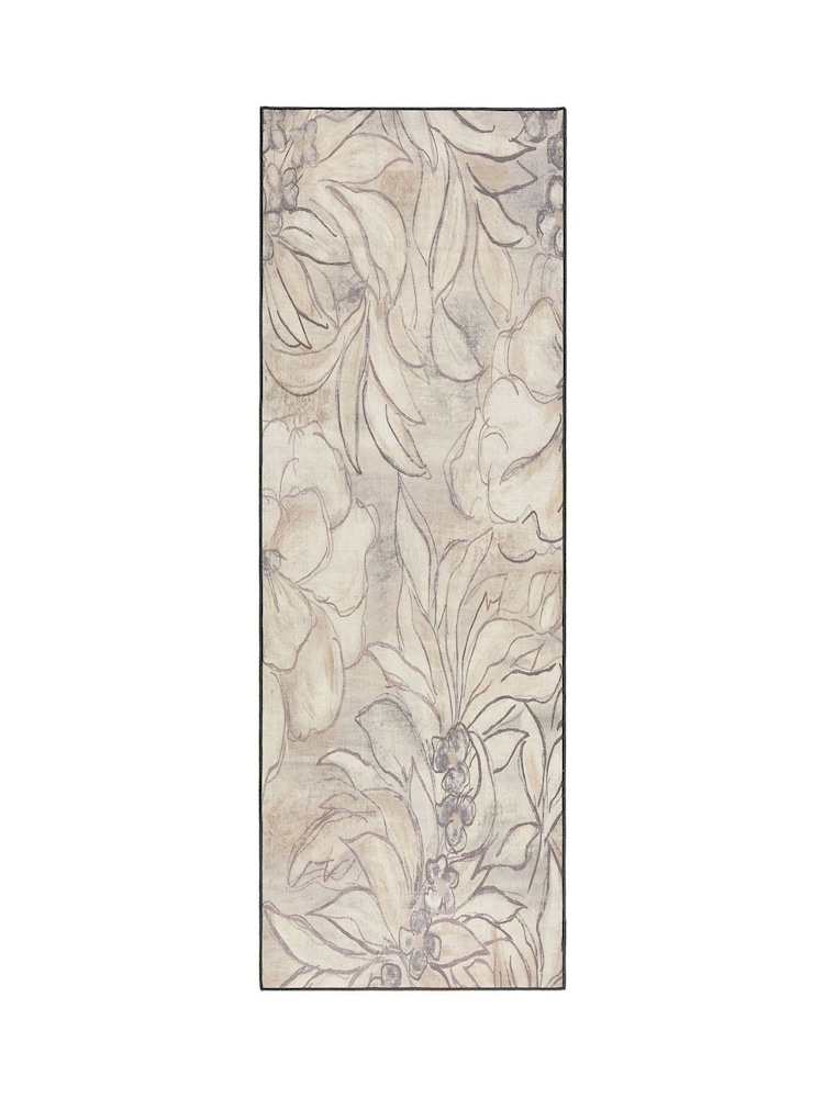 Hug Rug Natural and Grey British Made Washable Art Floral Print Runner - Image 2 of 4