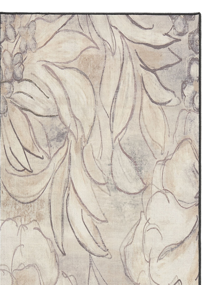 Hug Rug Natural and Grey British Made Washable Art Floral Print Runner - Image 4 of 4