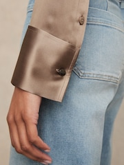 Reiss Taupe Brown Ameira Silk-Satin Concealed-Placket Shirt - Image 5 of 7