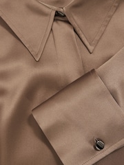 Reiss Taupe Brown Ameira Silk-Satin Concealed-Placket Shirt - Image 7 of 7