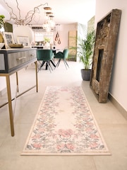 Hug Rug Cream and Floral Print British Made Washable Botantical Border Runner - Image 1 of 4