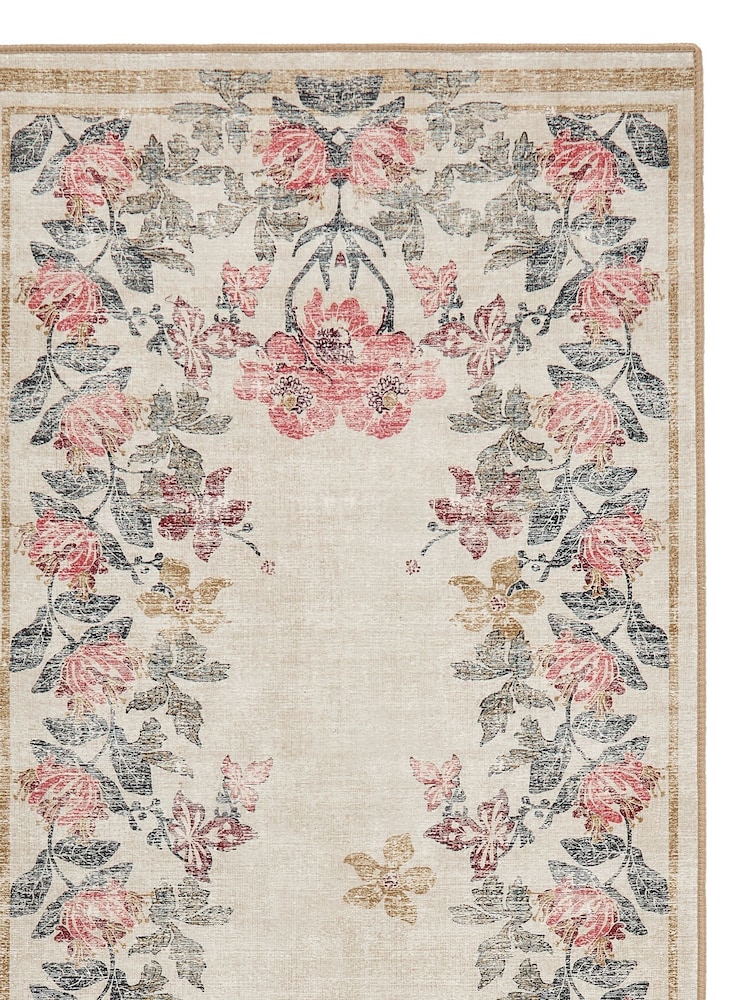 Hug Rug Cream and Floral Print British Made Washable Botantical Border Runner - Image 4 of 4