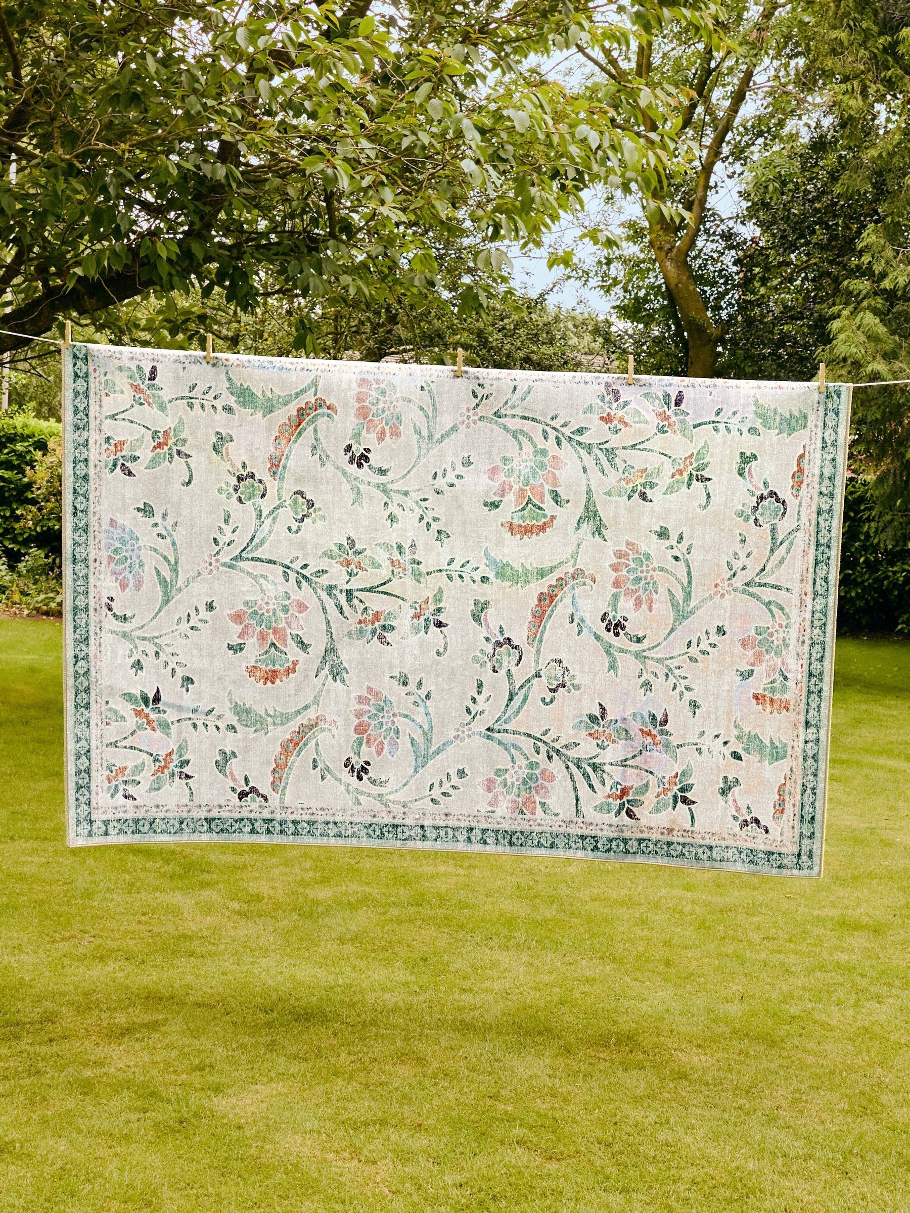 Buy Hug Rug Green Floral British Made Washable English Floral Rug from ...