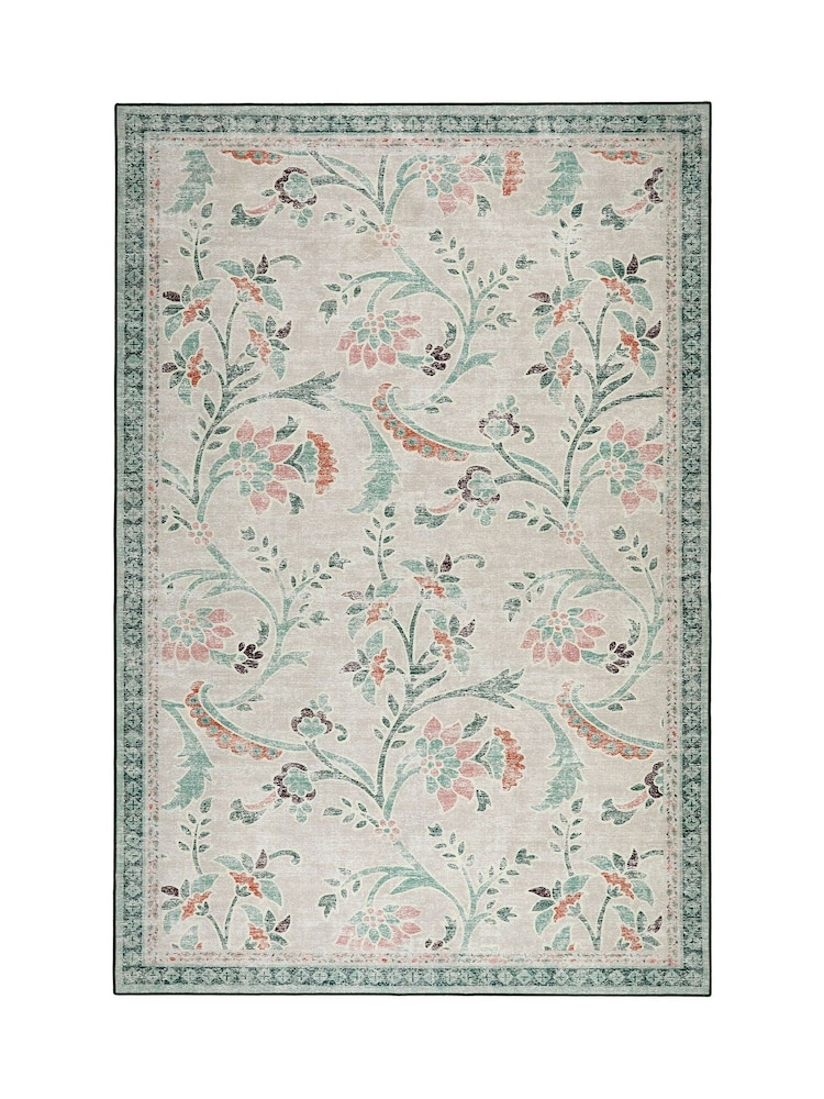Hug Rug Green Floral British Made Washable English Floral Rug - Image 2 of 4