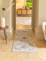Hug Rug Beige and Blue British Made Washable Modern Damask Runner - Image 1 of 4