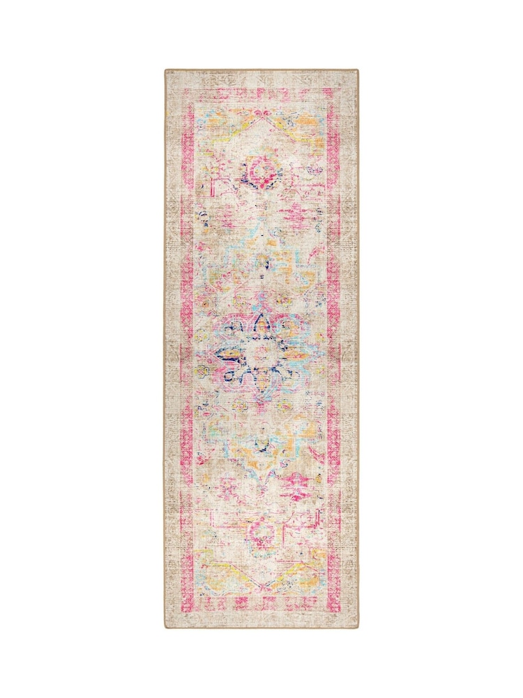 Hug Rug Beige Pink and Blue British Made Washable Neo Classical Runner - Image 2 of 4