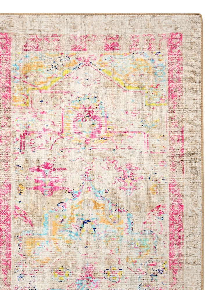 Hug Rug Beige Pink and Blue British Made Washable Neo Classical Runner - Image 4 of 4