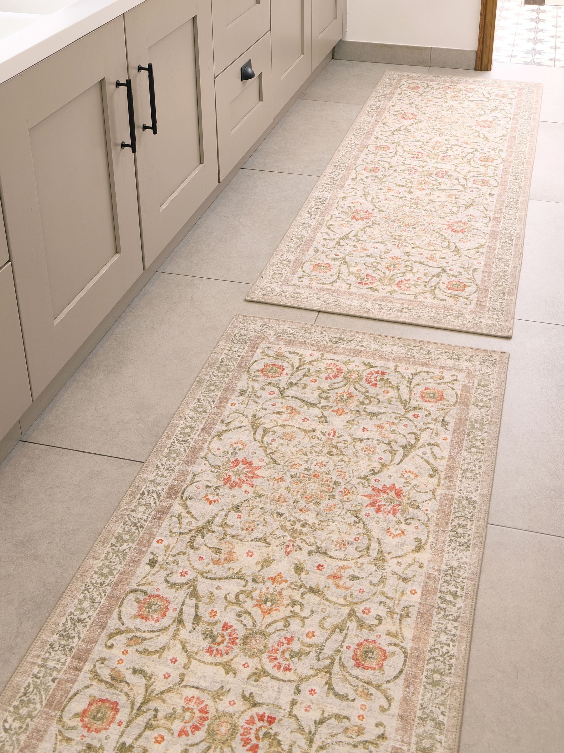 Buy Hug Rug Beige and Green Floral Print British Made Washable Country ...