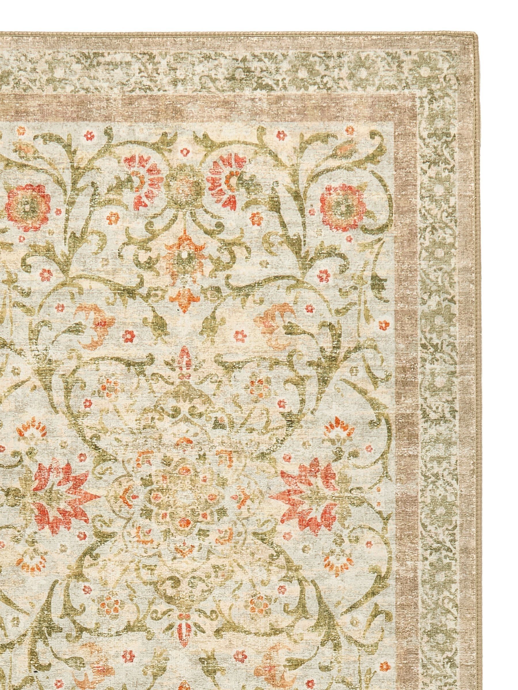 Buy Hug Rug Beige and Green Floral Print British Made Washable Country ...