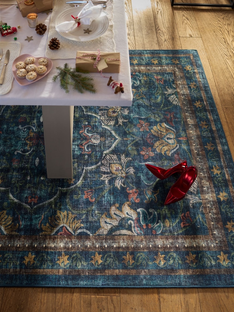 Hug Rug Navy Blue British Made Washable Baroque Rug - Image 1 of 6