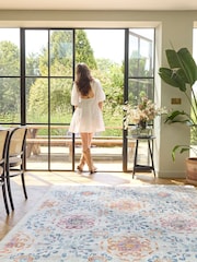 Hug Rug Beige Pink and Blue British Made Washable Modern Damask Rug - Image 1 of 6